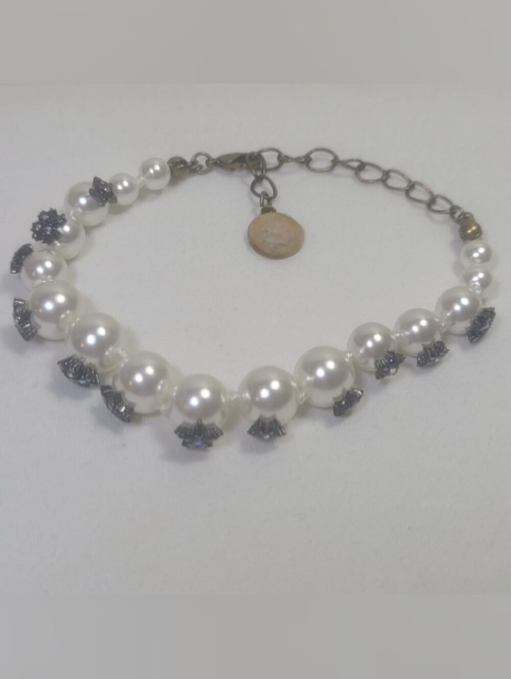 Faux Pearl Designer Star Burst Rhinestones Bracelet